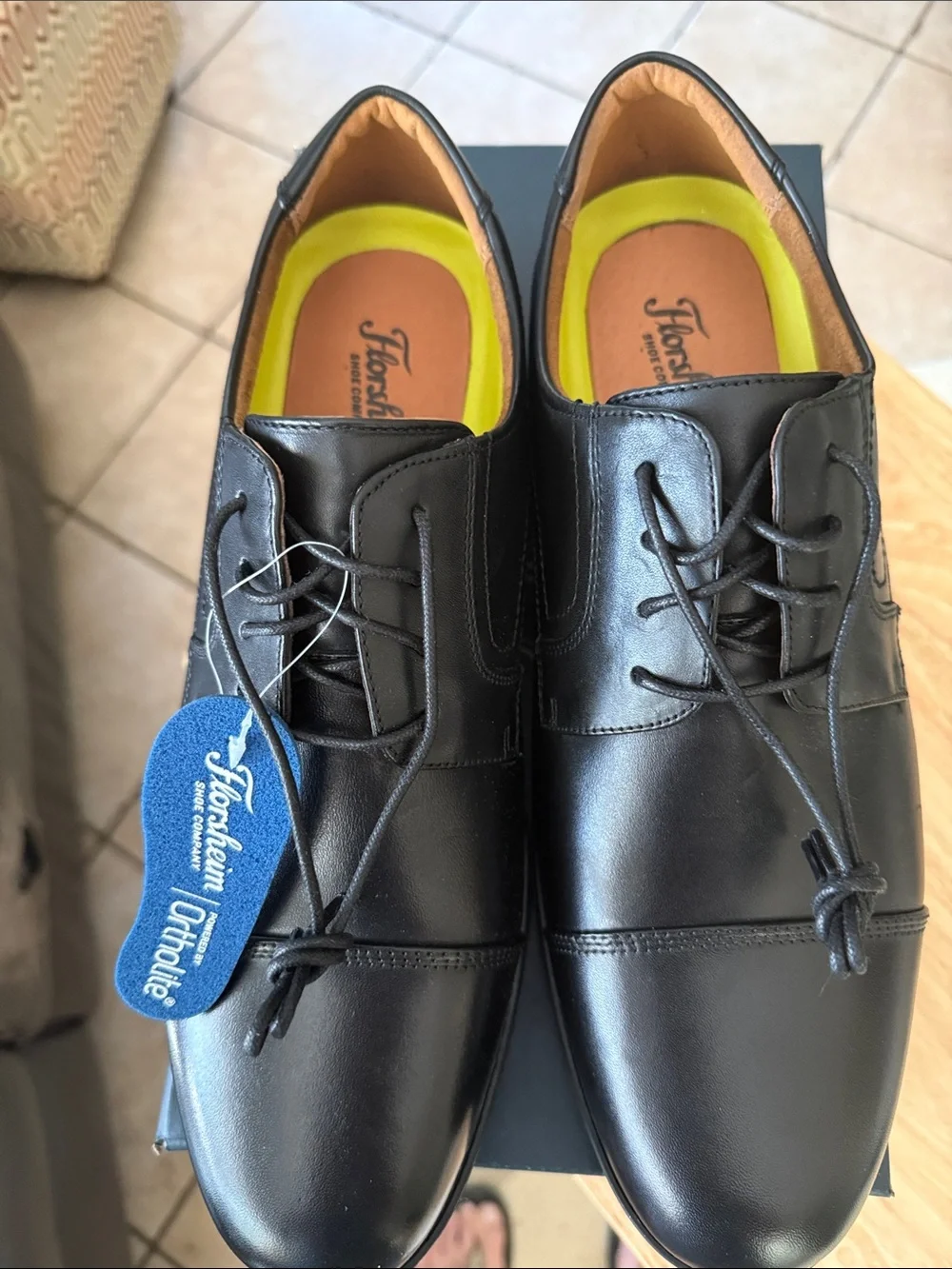 Florsheim Black Leather Cap-Toe Derby Shoes